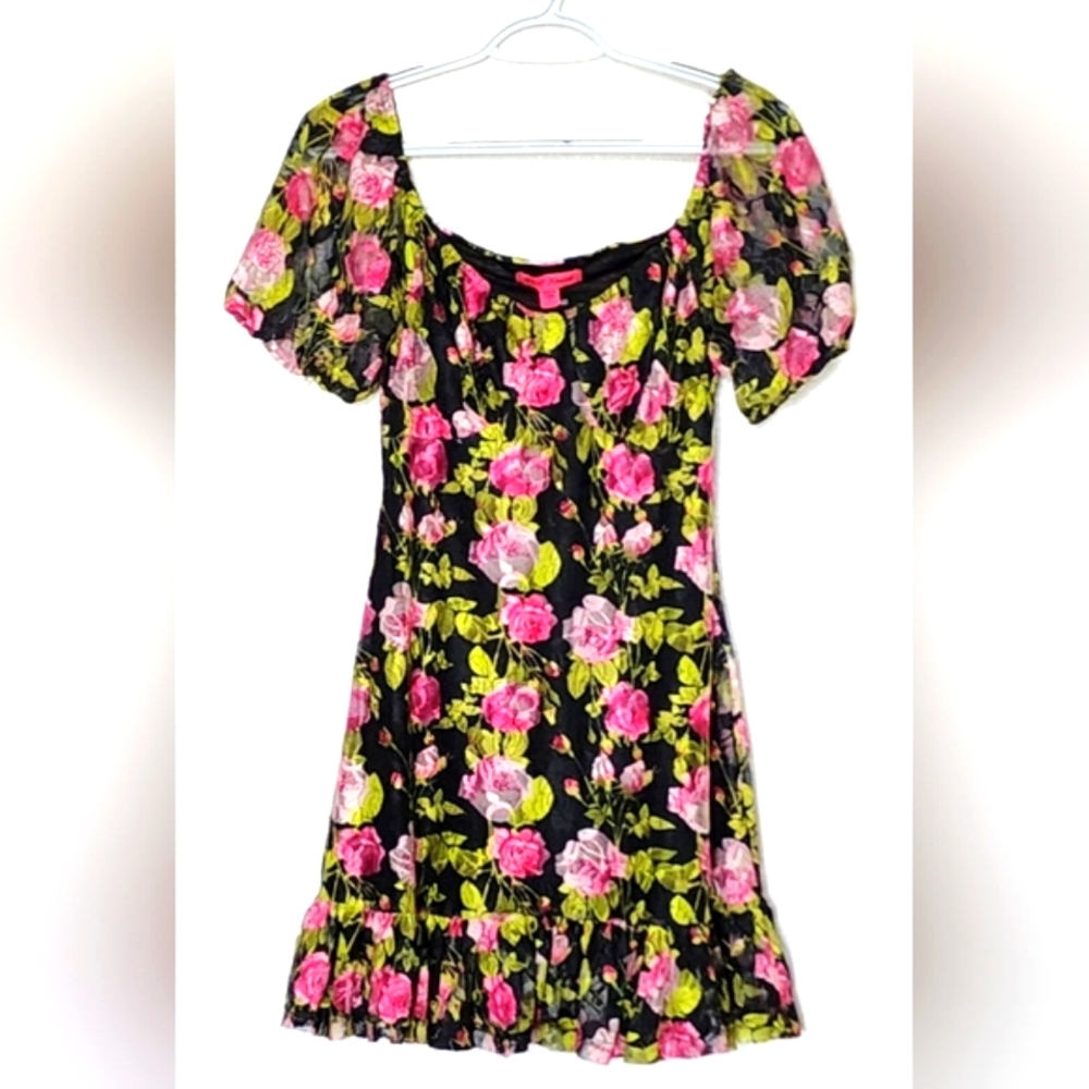 Betsey Johnson Women's Mini Lace Rose Floral Dress.  Size S - Picture 4 of 11